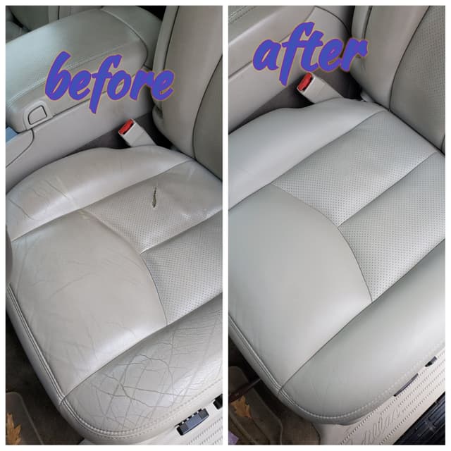 Leather seat repair and redye by SouthPaw Upholstery
